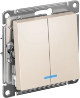 Выключатель 2-клавишный Systeme Electric AtlasDesign с подсветкой, сх.5а, 10АХ, мех., быстрозажим. клем., БЕЖЕВЫЙ ATN000253S