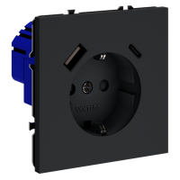 Розетка с заземлением с защитными шторками Voltum S70 пластик графит Soft touch 16А, с USB, A+С (VLS040507)