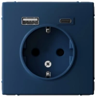 Розетка 16А с заземлением и шторками с 2 USB A+Type-C Systeme Electric ArtGallery, аквамарин   GAL001132