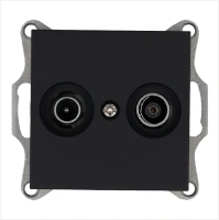Розетка TV+FM Φ9.5mm проходная с накладкой, цвет черный матовый (soft touch) Jasmart G6205PB