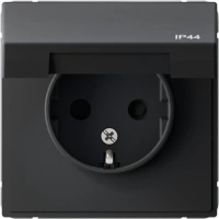 Розетка с заземлением со шторкой и крышкой, 16А, IP44 Systeme Electric ArtGallery, карбон GAL441046