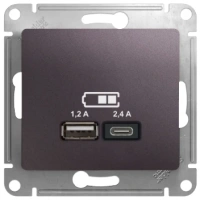 Розетка USB A+С 5В/2,4 А 2х5В/1,2А механизм Systeme Electric (Schneider Electric) Glossa, сиреневый туман GSL001439