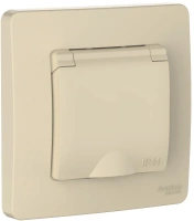 Розетка Systeme Electric Blanca С/У IP44 с заземлением со шторками, с крышкой, 16А, 250В, БЕЖЕВЫЙ BLNRS441117