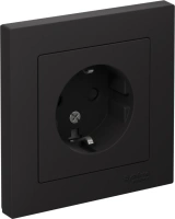 Розетка Systeme Electric AtlasDesign с заземлением со шторками, 16А, в сборе, КАРБОН ATN001044