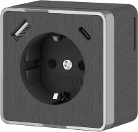 Розетка с заземлением, шторками и USB тип A+C Gallant графит рифленый Werkel Накладные механизмы Gallant графит рифленый W5071704