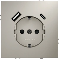 Розетка с заземлением с защитными шторками 16А, с USB, A+С Voltum S70 кашемир Soft touch пластик (VLS040503)