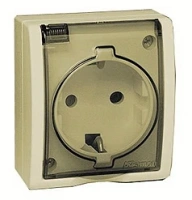 Розетка с заземлением без шторок с крышкой Simon 15 Aqua 1594445-031