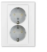 Розетка двойная 220в с/з со шторками ABB Levit белый - ледяной 2CHH223457C6001