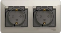Розетка двойная Systeme Electric Glossa с заземлением со шторками с прозрачной крышкой,16А, IP44, в сборе, МОЛОЧНЫЙ GSL000947