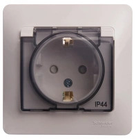 Розетка Systeme Electric Glossa с заземлением со шторками с прозрачной крышкой, 16А, IP44, в сборе, БЕЛЫЙ GSL000148