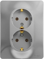 Розетка двойная с заземлением 16А Systeme Electric Glossa, алюминий GSL000324