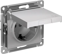 Розетка Systeme Electric AtlasDesign с заземлением со шторками с крышкой,16А,IP20, мех.,быстрозажим. клем., АЛЮМИНИЙ ATN000346S