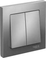 Выключатель 2-клавишный Systeme Electric AtlasDesign, сх.5, 10АХ, в сборе, быстрозажим. клем., СТАЛЬ ATN000952S