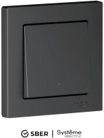 Умный выключатель проходной одноклавишный с подсветкой Zigbee 10А, L+N, Systeme Electric AtlasDesign Smart карбон ATN001013Z
