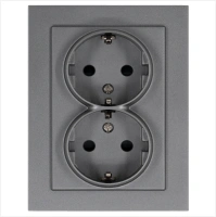 Розетка SCHUKO© двойная с защитными шторками 16A 250V~ 2P+T, цвет Алюминий Jasmart G5504S