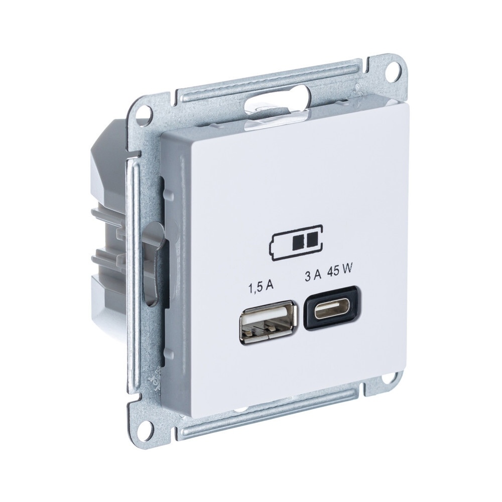 ATN001329 Розетка с USB Schneider Electric Atlas Design A+C 2-местная (1.5А  и 3А) лотос Купить по низкой цене в Москве и по РФ с доставкой на дом  Systeme Electric Шнайдер Электрик Атлас