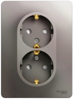Розетка двойная Systeme Electric Glossa с заземлением со шторками, 16А, в сборе, ПЛАТИНА GSL001226