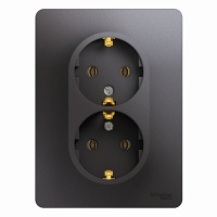 Розетка двойная Systeme Electric Glossa с заземлением без шторок, 16А, в сборе, ГРАФИТ GSL001324