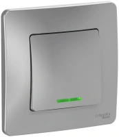 Одноклавишный выключатель скрытой установки с подсветкой 10А 250В (cх.1) Systeme Electric Blanca BLNVS010113, Алюминий
