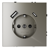 Розетка с заземлением и защитными шторками, Voltum S70, с USB, A+С, шелк VLS040504