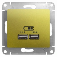 Розетка USB A+A 5В/2,1А 2х5В/1,05А механизм Systeme Electric Glossa, фисташковый GSL001033