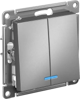 Выключатель 2-клавишный Systeme Electric AtlasDesign с подсветкой, сх.5а, 10АХ, мех., быстрозажим. клем., СТАЛЬ ATN000953S