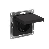 Розетка Systeme Electric AtlasDesign с заземлением со шторками с крышкой,16А,IP20, мех.,быстрозажим. клем., КАРБОН ATN001046S