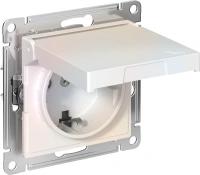 Розетка Systeme Electric AtlasDesign с заземлением со шторками с крышкой,16А,IP20, мех.,быстрозажим. клем., ЖЕМЧУГ ATN000446S