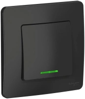 Одноклавишный выключатель скрытой установки с подсветкой 10А 250В (cх.1) Systeme Electric Blanca BLNVS010116, Антрацит