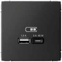 Высокоскоростная розетка USB А+С Systeme Electric ArtGallery БАЗАЛЬТ GAL001429