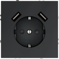Розетка с заземлением с защитными шторками 16А, с USB, A+A Voltum S70 графит Soft touch пластик (VLS040407)