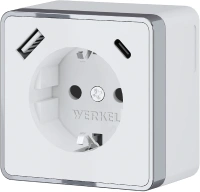 Розетка с заземлением, шторками и USB тип A+C Gallant белый Werkel Накладные механизмы Gallant белые W5071701