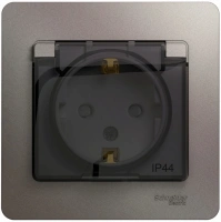 Розетка Systeme Electric Glossa с заземлением со шторками с прозрачной крышкой, 16А, IP44, в сборе, ПЛАТИНА GSL001248