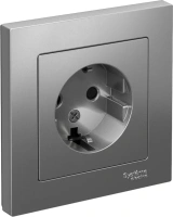 Розетка Systeme Electric AtlasDesign с заземлением со шторками, 16А, в сборе, СТАЛЬ ATN000944