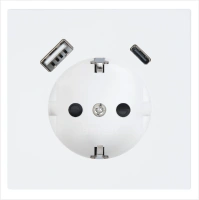 Розетка SCHUKO© с USB A+C с защитными шторками 16A 250V~ 2P+T USB 25W, цвет Белый матовый (soft touch) Jasmart FD5501USB-25PWM