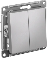 Выключатель 2-клавишный Systeme Electric AtlasDesign, сх.6+6, 10АХ, мех., быстрозажим. клем., АЛЮМИНИЙ ATN000365S