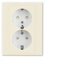 Розетка двойная 220в с/з со шторками ABB Levit слоновая кость - белый 2CHH223457C6017