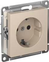 Розетка Systeme Electric AtlasDesign с заземлением со шторками, 16А, механизм, быстрозажим. клем., ПЕСОЧНЫЙ ATN001245S