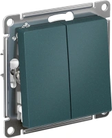 Выключатель 2-клавишный Systeme Electric AtlasDesign, сх.6+6, 10АХ, мех., быстрозажим. клем., ИЗУМРУД ATN000865S