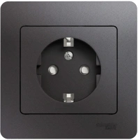 Розетка Systeme Electric Glossa с заземлением со шторками, 16А, в сборе, ГРАФИТ GSL001344