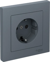 Розетка Systeme Electric AtlasDesign с заземлением со шторками, 16А, в сборе, быстрозажим. клем., ГРИФЕЛЬ ATN000744S