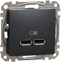 Розетка USB A+A 5В/2,1А 2х5В/1,05А Schneider Electric Sedna Design, антрацит SDD114401
