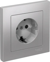 Розетка Systeme Electric AtlasDesign с заземлением со шторками, 16А, в сборе, быстрозажим. клем., АЛЮМИНИЙ ATN000344S
