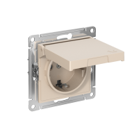 Розетка Systeme Electric AtlasDesign с заземлением со шторками с крышкой,16А,IP20, мех.,быстрозажим. клем., ПЕСОЧНЫЙ ATN001246S