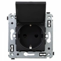 Розетка 220v с крышкой черная матовая DKC Avanti 4412013