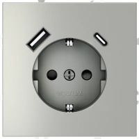 Розетка с заземлением с защитными шторками 16А, с USB, A+С Voltum S70 сталь Soft touch пластик (VLS040505)