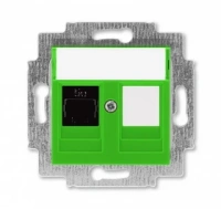 Интернет розетка rj45 5 категория ABB Levit зеленый - дымчатый чёрный 2CHH295117A6067