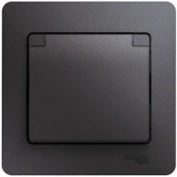 Розетка Systeme Electric Glossa с заземлением со шторками с крышкой, 16А, IP20, в сборе, ГРАФИТ GSL001346