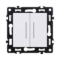 Выключатель 2-клавишный 10А/250В с LED подсветкой, белый Kollinger Asthetik AS-010WH