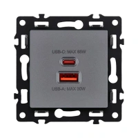 Розетка USB A+C 65W, серый бархат Brionilux серия G (GP024GY)